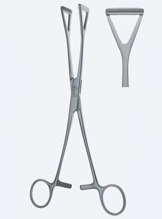 Зажими Collin, для захоплення органів і тканин, прямі, вікончасті, атравматичні, загальна довжина 200 мм. Бренд - Asanus Medizintechnik Gmb, Німеччина